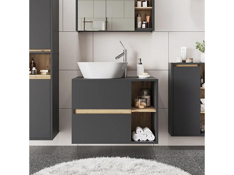 Mobiletto per lavabo grigio/artisan 80x46x60 viola