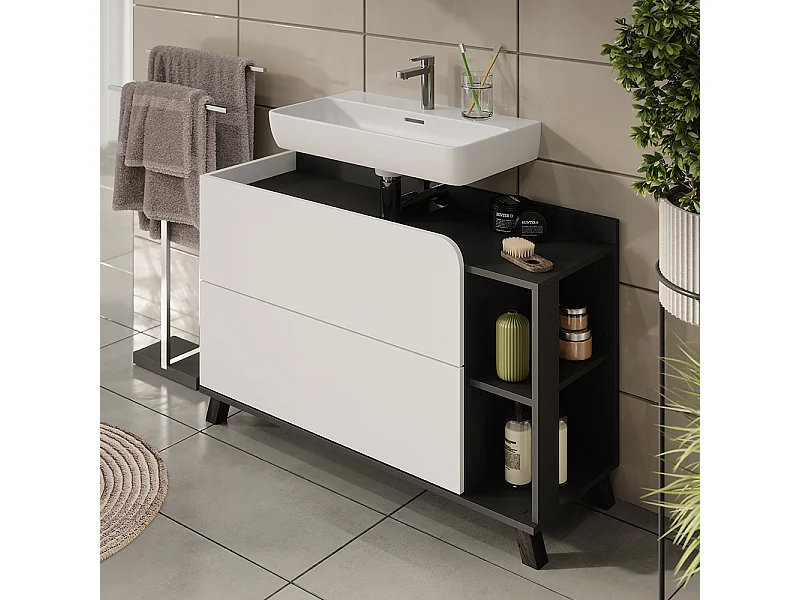 Meuble sous vasque anthracite/blanc 100x35x65 karen