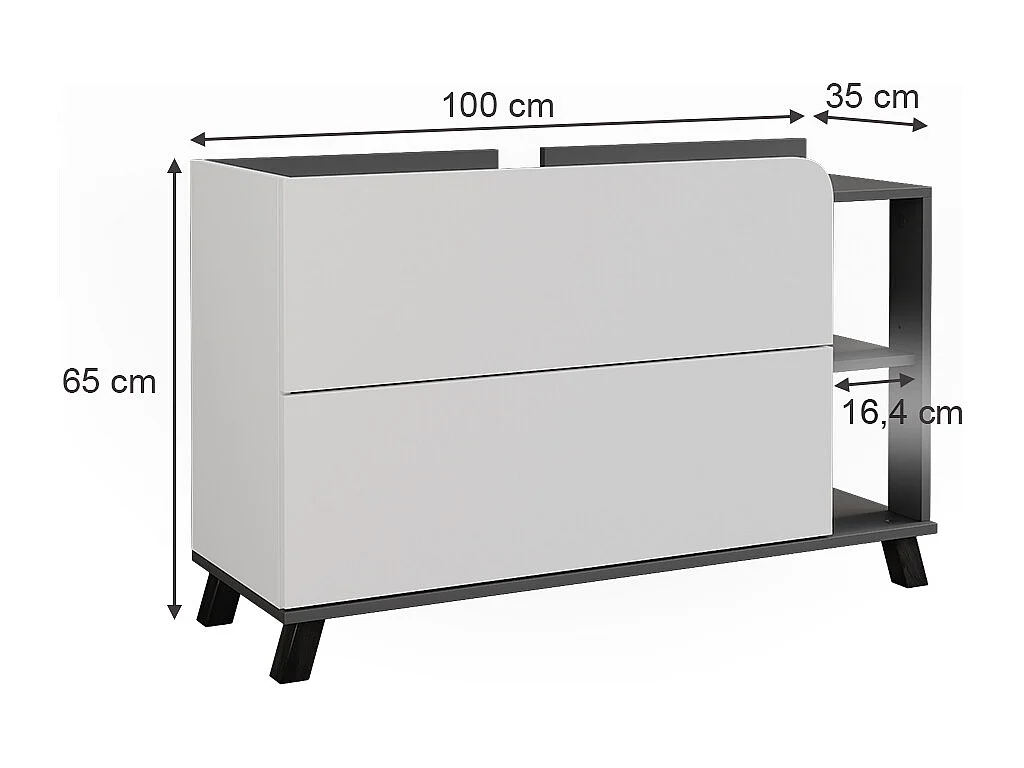 Meuble sous vasque anthracite/blanc 100x35x65 karen