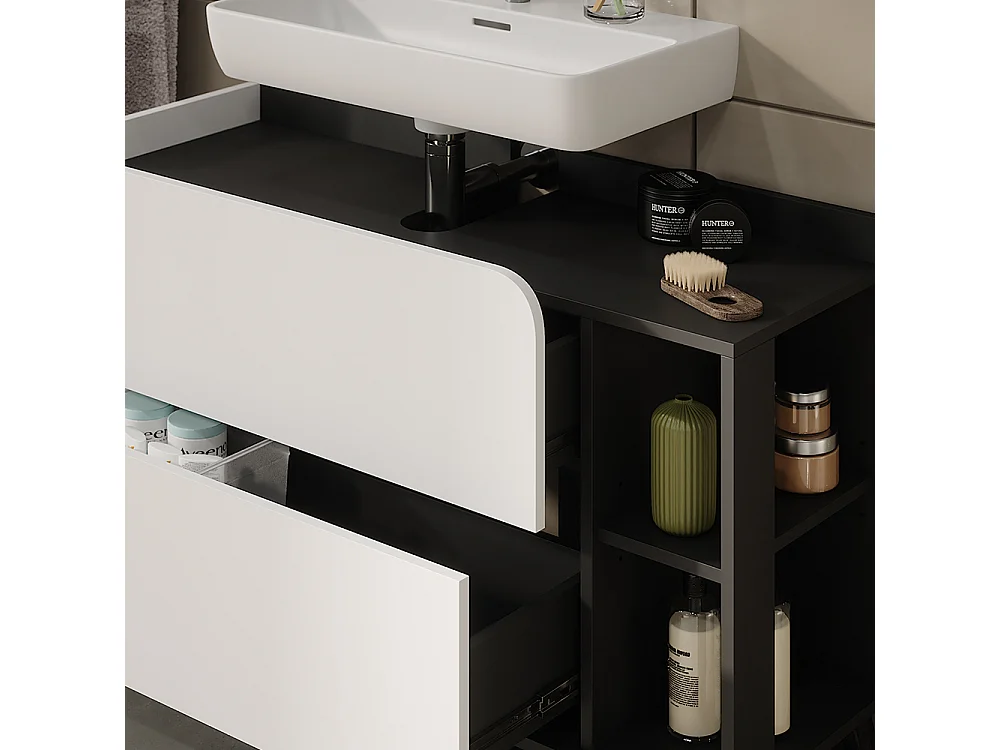 Meuble sous vasque anthracite/blanc 100x35x65 karen