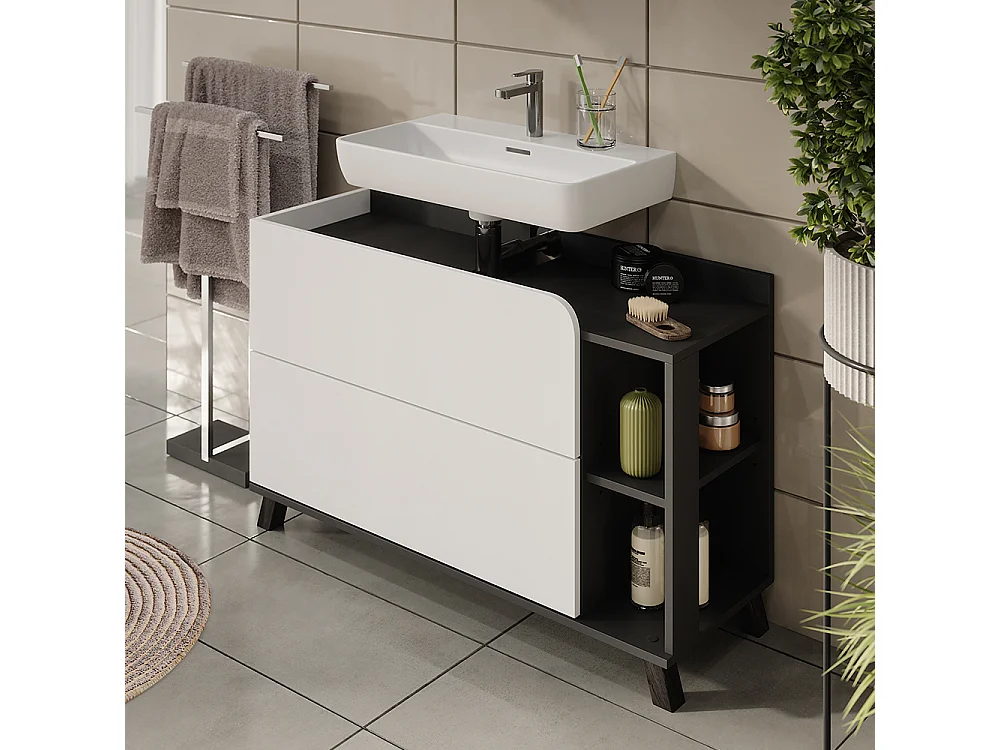 Meuble sous vasque anthracite/blanc 100x35x65 karen