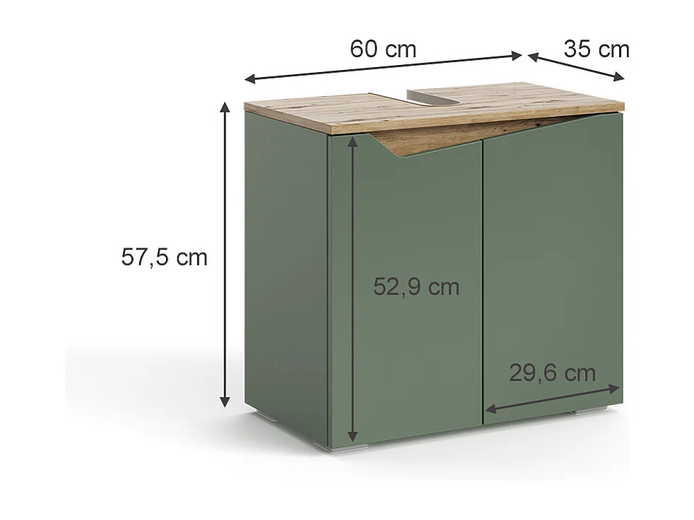 Meuble sous lavabo vert/artisan 60x35x57.5 marelle