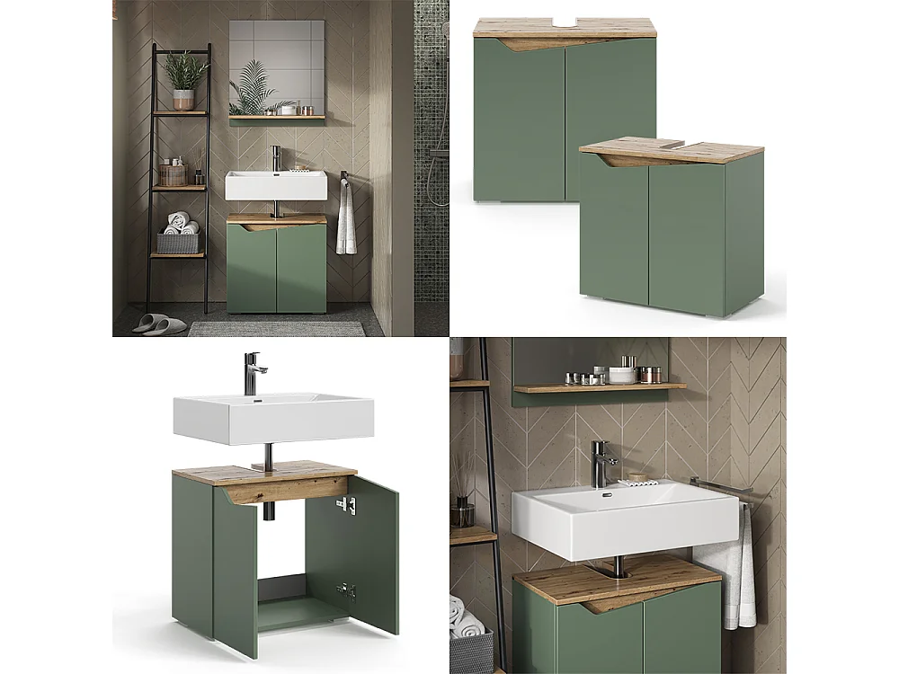 Meuble sous lavabo vert/artisan 60x35x57.5 marelle