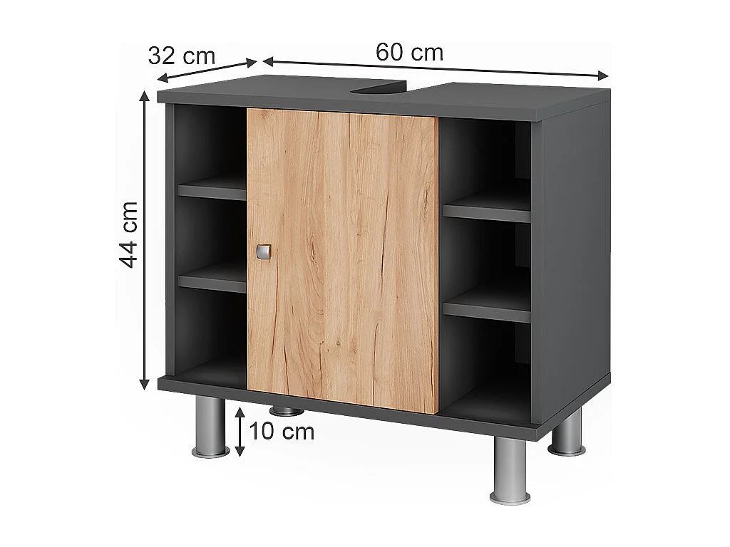 Meuble sous lavabo chêne doré/anthracite 60x32x54 fynn