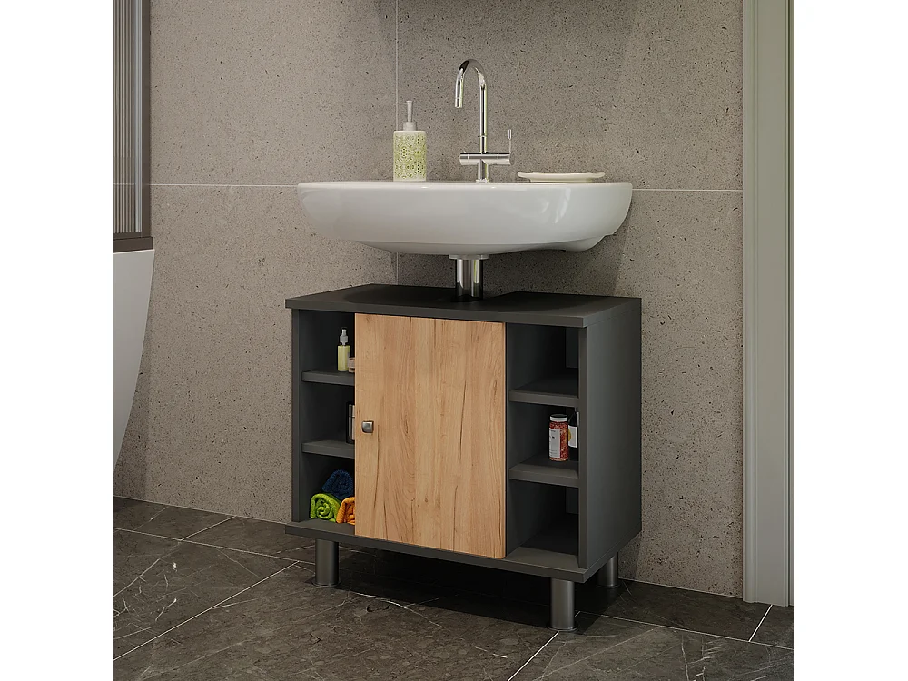 Meuble sous lavabo chêne doré/anthracite 60x32x54 fynn