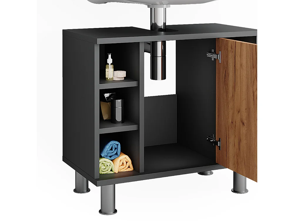 Meuble sous lavabo chêne doré/anthracite 60x32x54 fynn