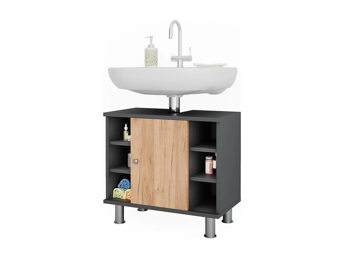 Meuble sous lavabo chêne doré/anthracite 60x32x54 fynn