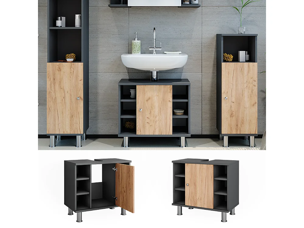 Meuble sous lavabo chêne doré/anthracite 60x32x54 fynn