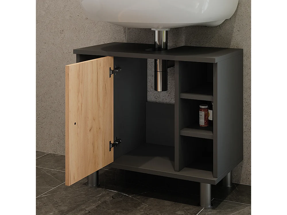 Meuble sous lavabo chêne doré/anthracite 60x32x54 fynn