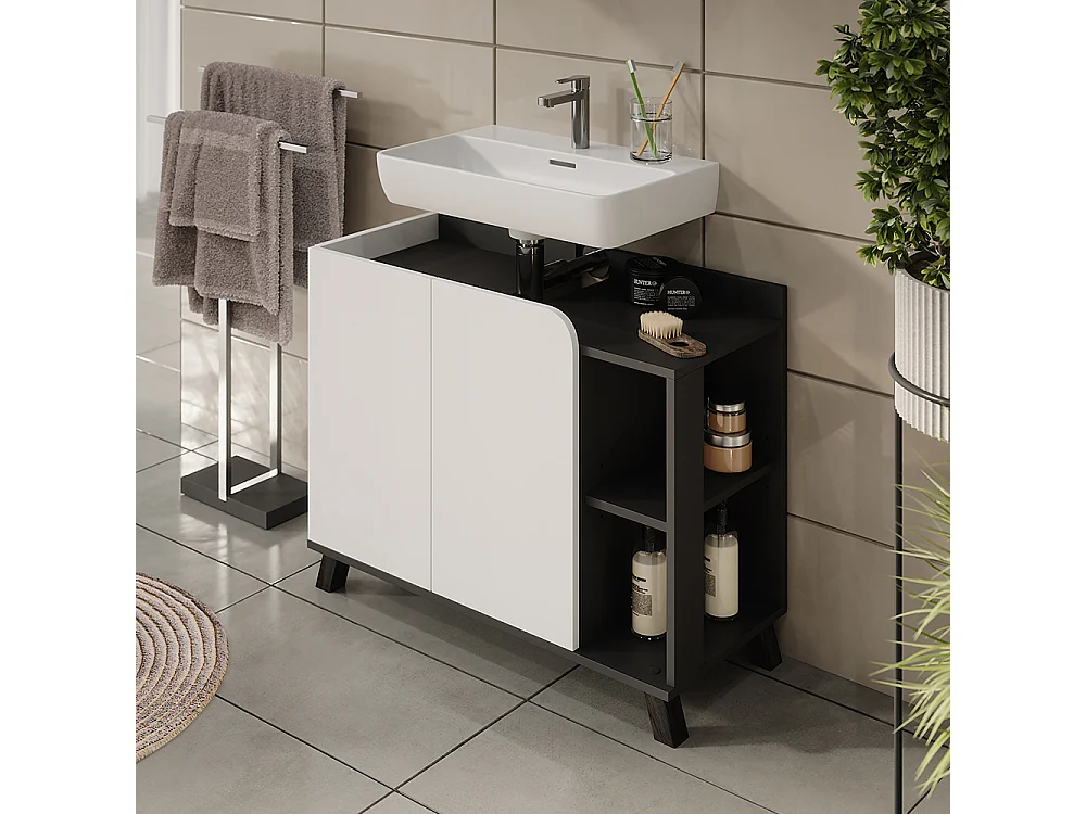 Meuble sous-lavabo anthracite/blanc 80x35x65 karen