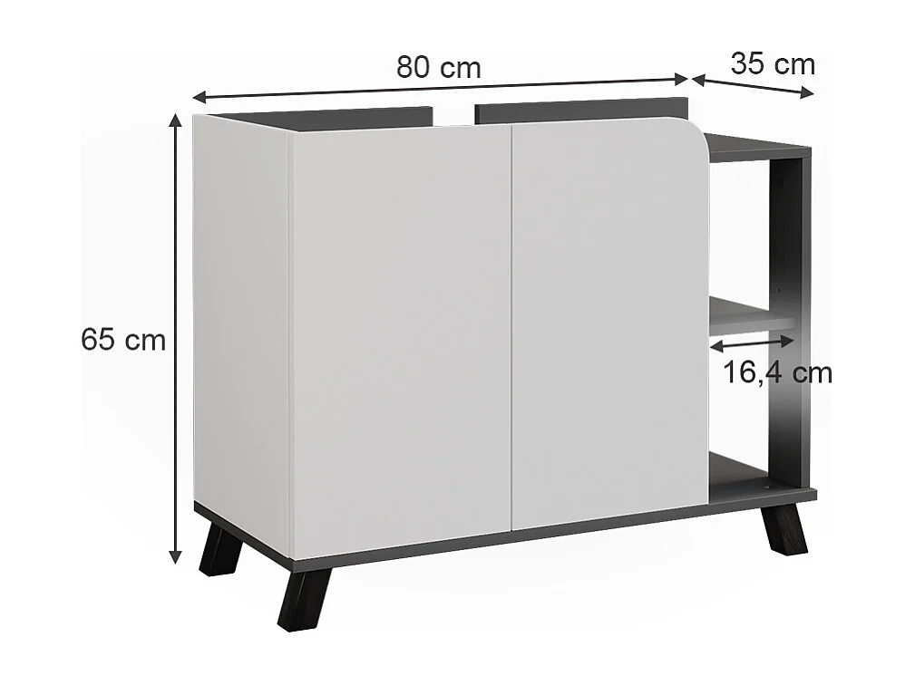 Meuble sous-lavabo anthracite/blanc 80x35x65 karen