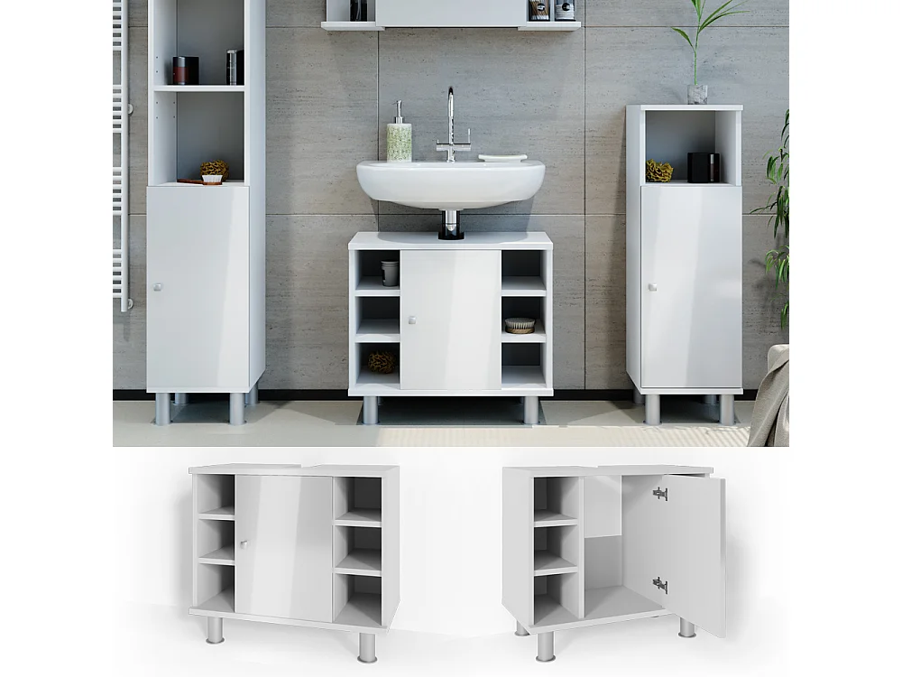 Meuble sous vasque simple blanc haute brillance 60x32x54 fynn