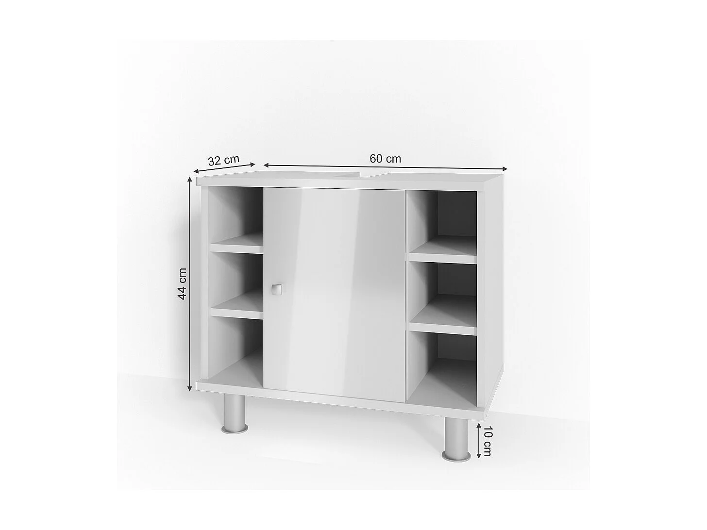 Meuble sous vasque simple blanc haute brillance 60x32x54 fynn