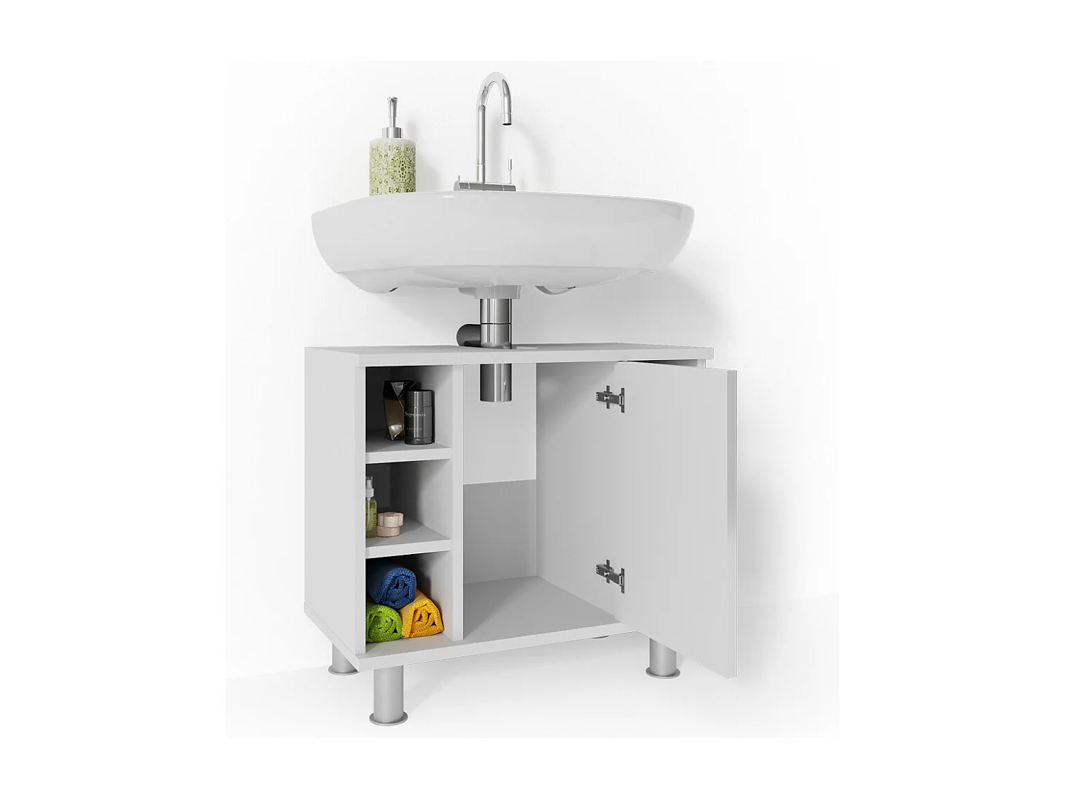 Meuble sous vasque simple blanc haute brillance 60x32x54 fynn