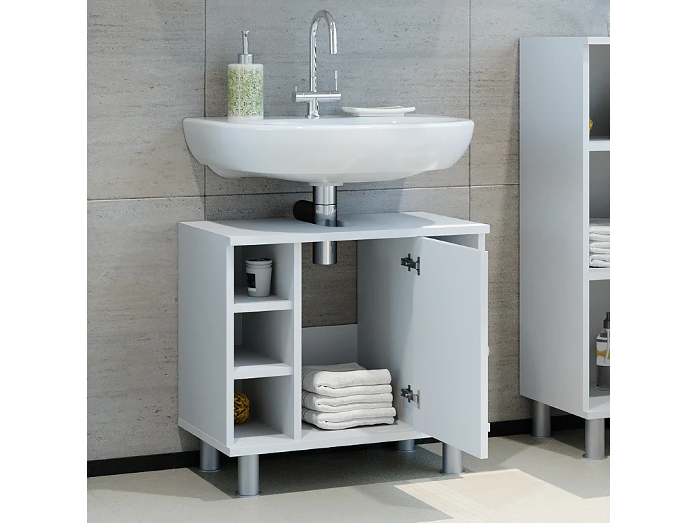 Meuble sous vasque simple blanc haute brillance 60x32x54 fynn