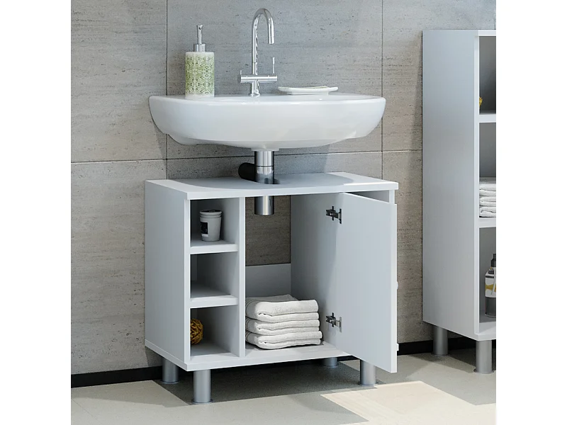 Meuble sous vasque simple blanc haute brillance 60x32x54 fynn