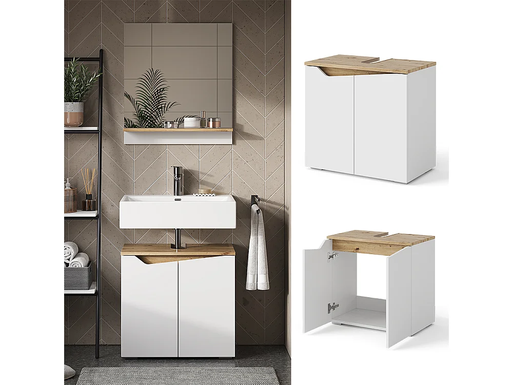 Meuble sous vasque simple blanc/artisan 60x35x57.5 marelle