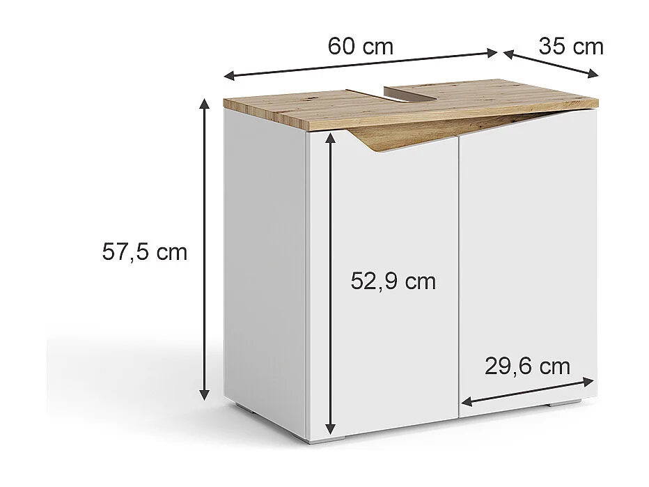 Meuble sous vasque simple blanc/artisan 60x35x57.5 marelle