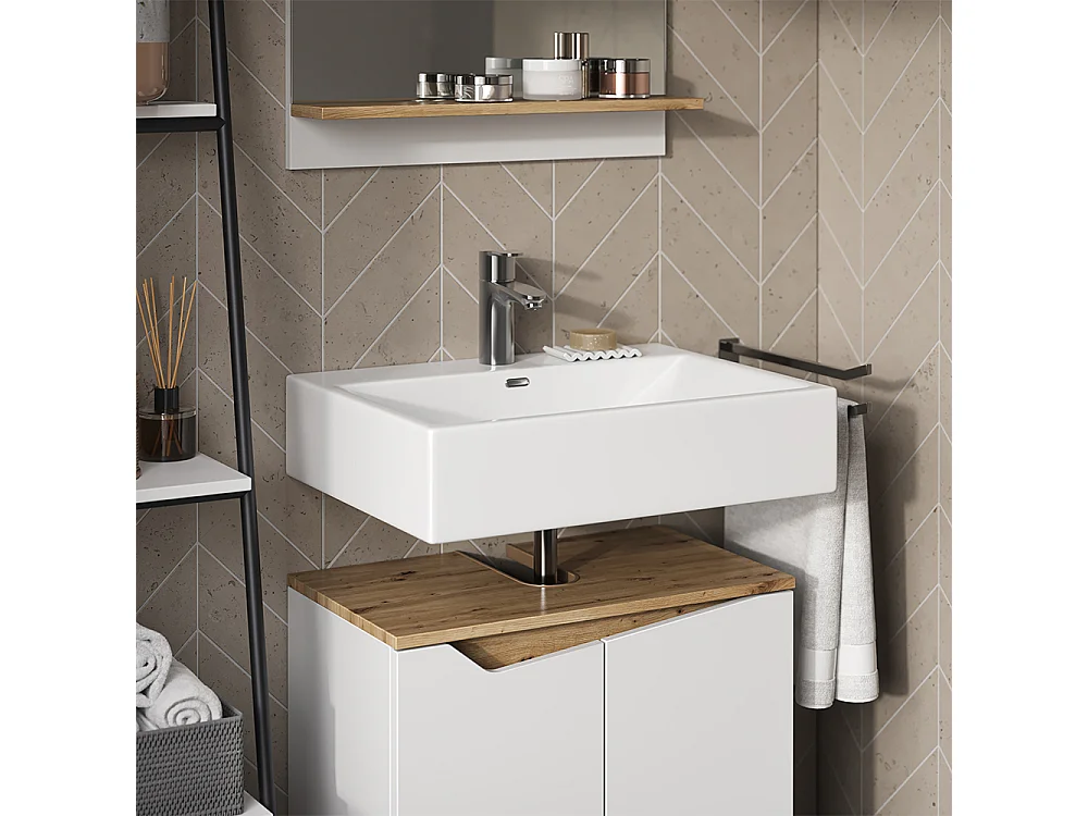 Meuble sous vasque simple blanc/artisan 60x35x57.5 marelle