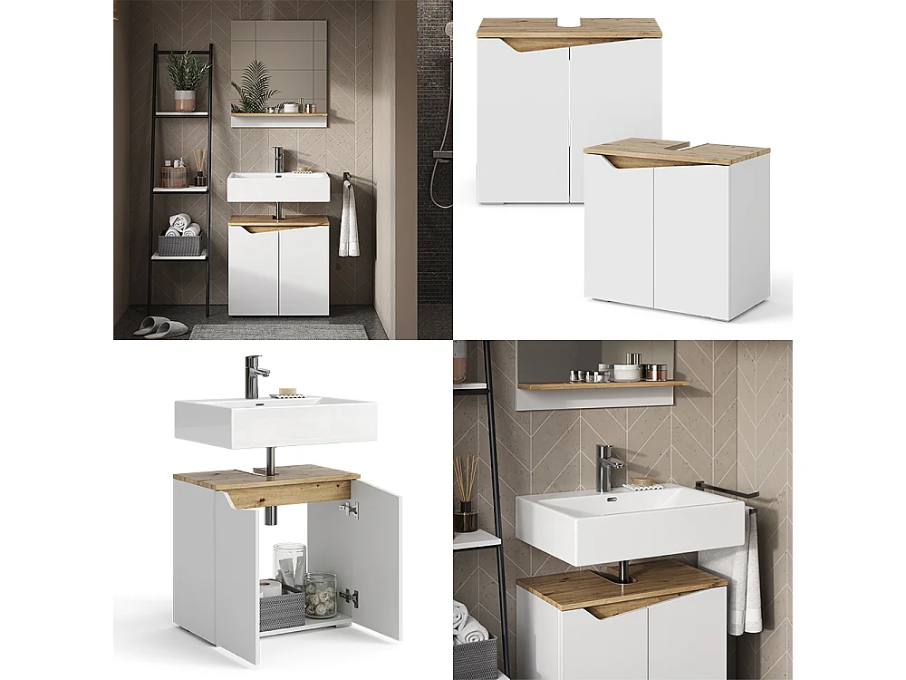 Meuble sous vasque simple blanc/artisan 60x35x57.5 marelle