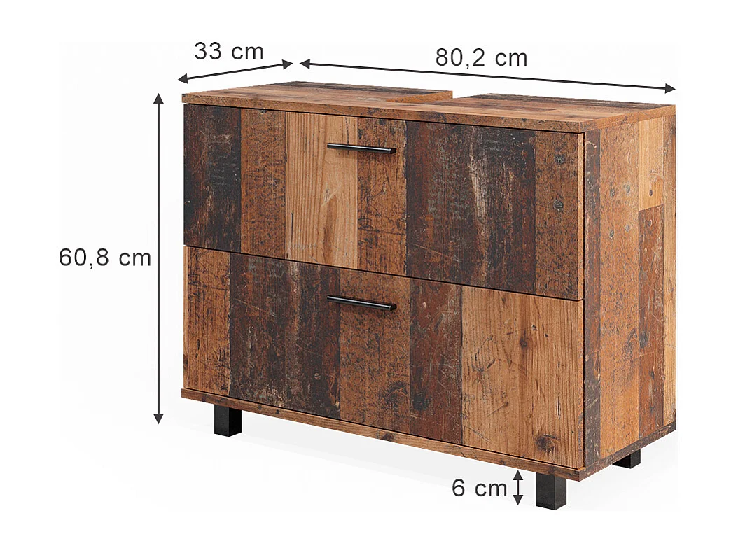 Meuble sous vasque simple chêne rustique 80x33x60.8 ilias