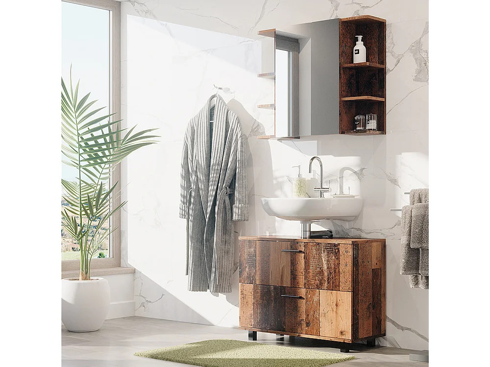 Meuble sous vasque simple chêne rustique 80x33x60.8 ilias