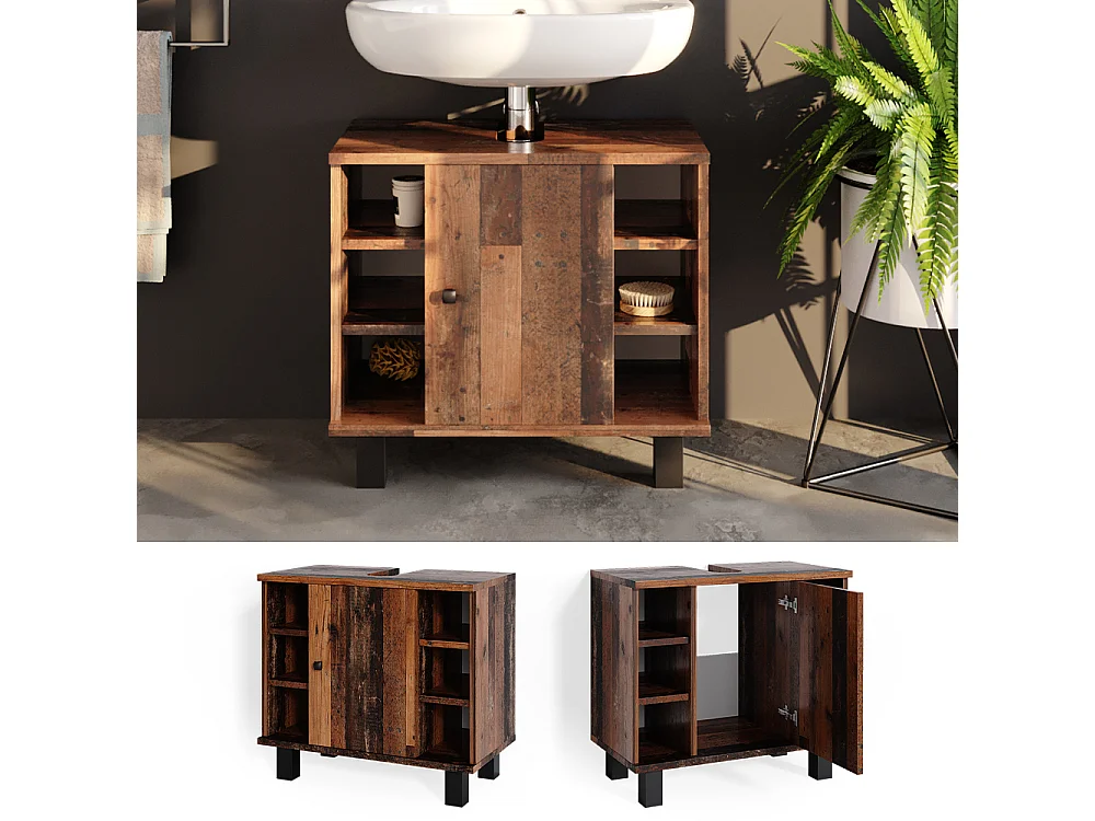 Meuble sous vasque simple bois antique 60x32x54 fynn