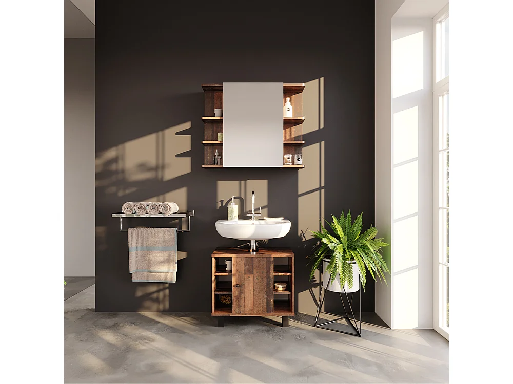 Meuble sous vasque simple bois antique 60x32x54 fynn