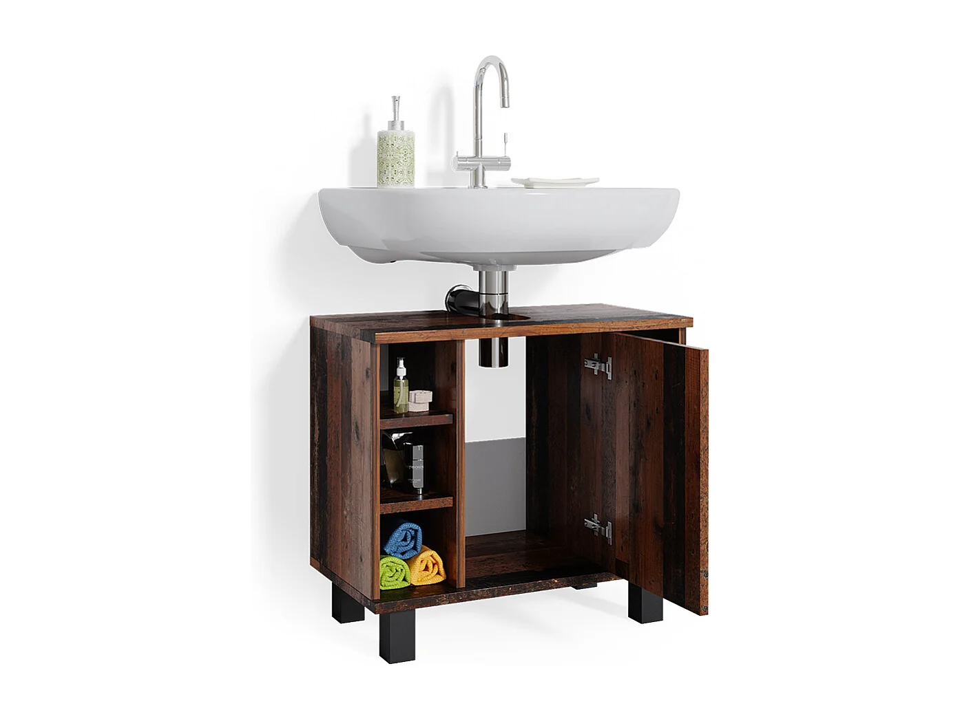 Meuble sous vasque simple bois antique 60x32x54 fynn