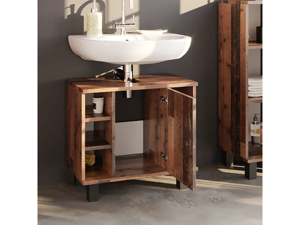 Meuble sous vasque simple bois antique 60x32x54 fynn