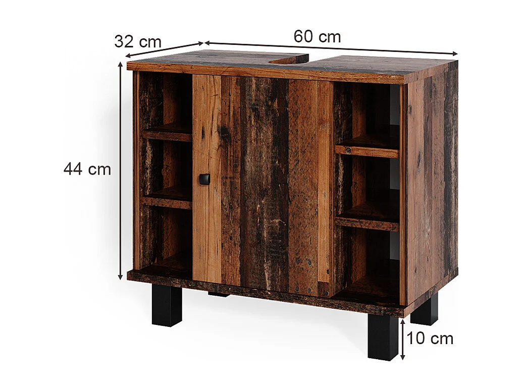 Meuble sous vasque simple bois antique 60x32x54 fynn