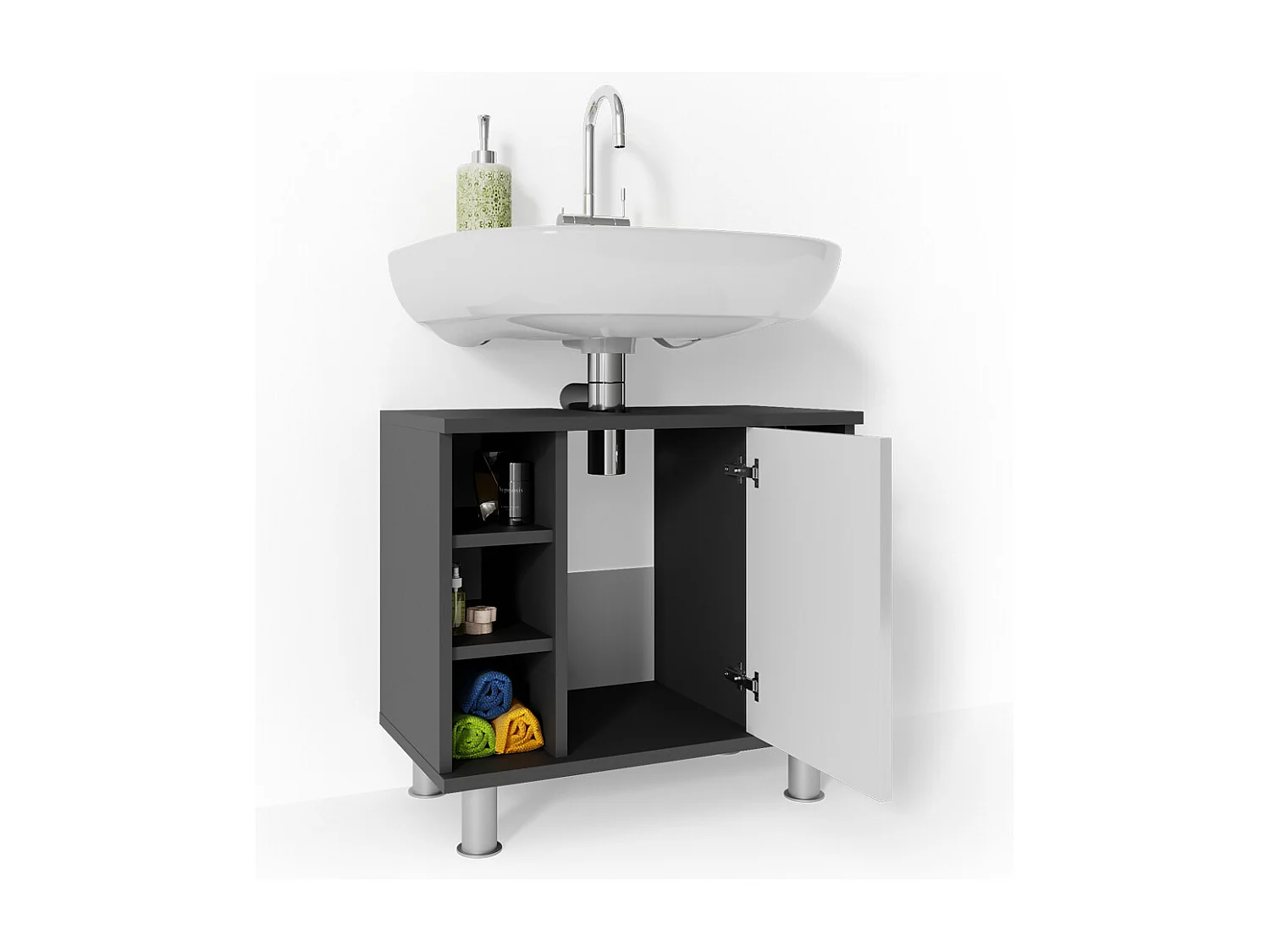 Meuble sous vasque simple anthracite 60x32x54 fynn