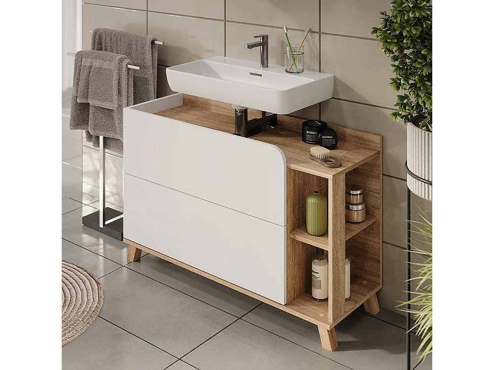 Meuble sous vasque sonoma/blanc 100x35x65 karen