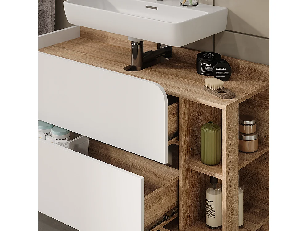 Meuble sous vasque sonoma/blanc 100x35x65 karen