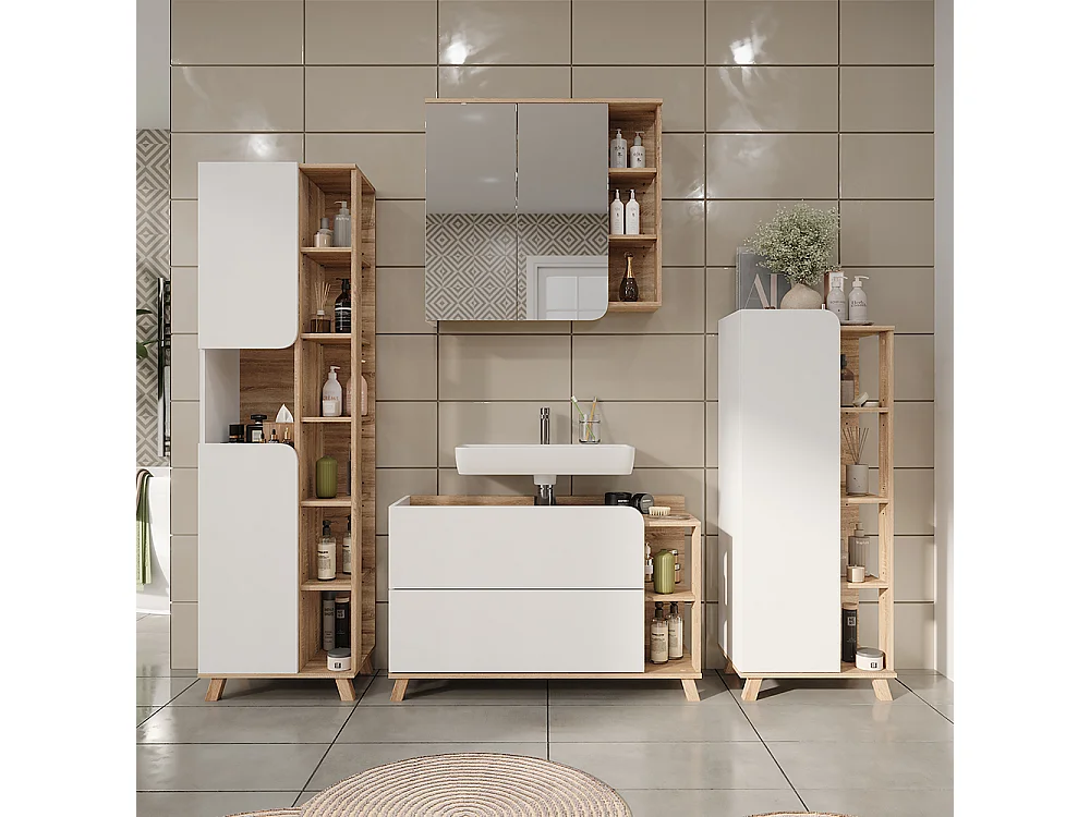 Meuble sous vasque sonoma/blanc 100x35x65 karen