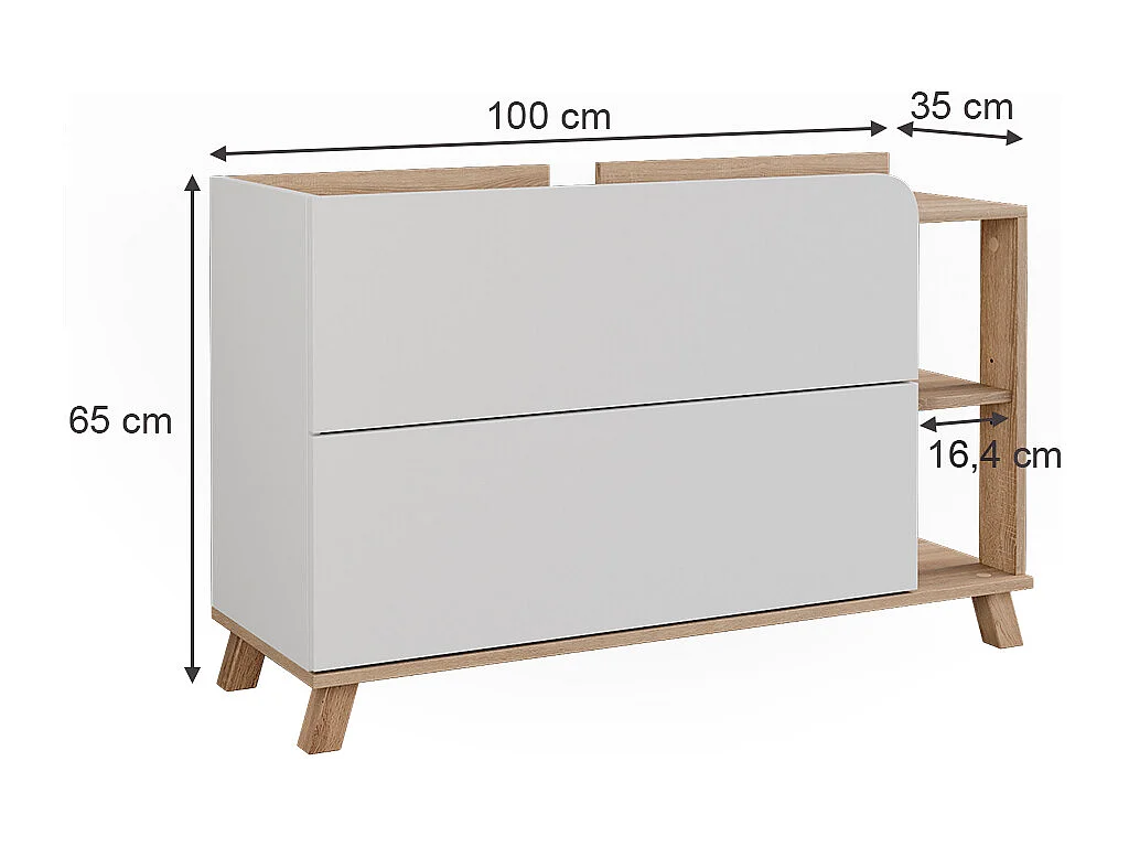 Meuble sous vasque sonoma/blanc 100x35x65 karen