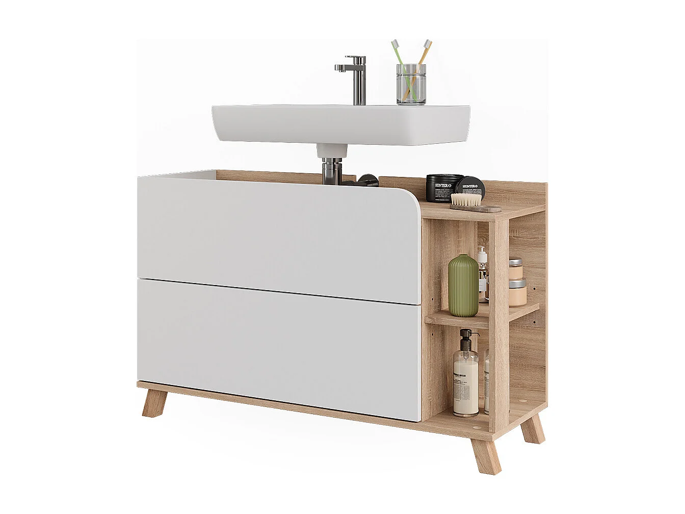 Meuble sous vasque sonoma/blanc 100x35x65 karen