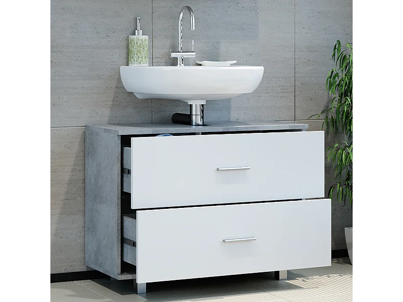 Mobile sottolavabo per bagno cemento/bianco 80x33x60.8 ilias