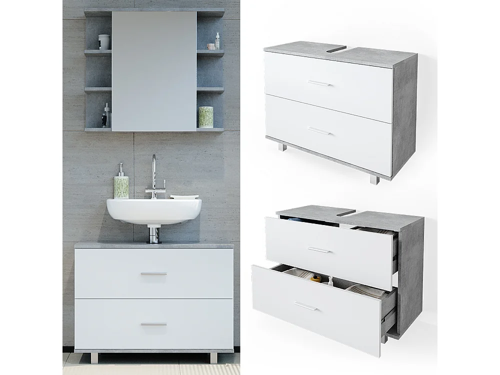 Mobile sottolavabo per bagno cemento/bianco 80x33x60.8 ilias