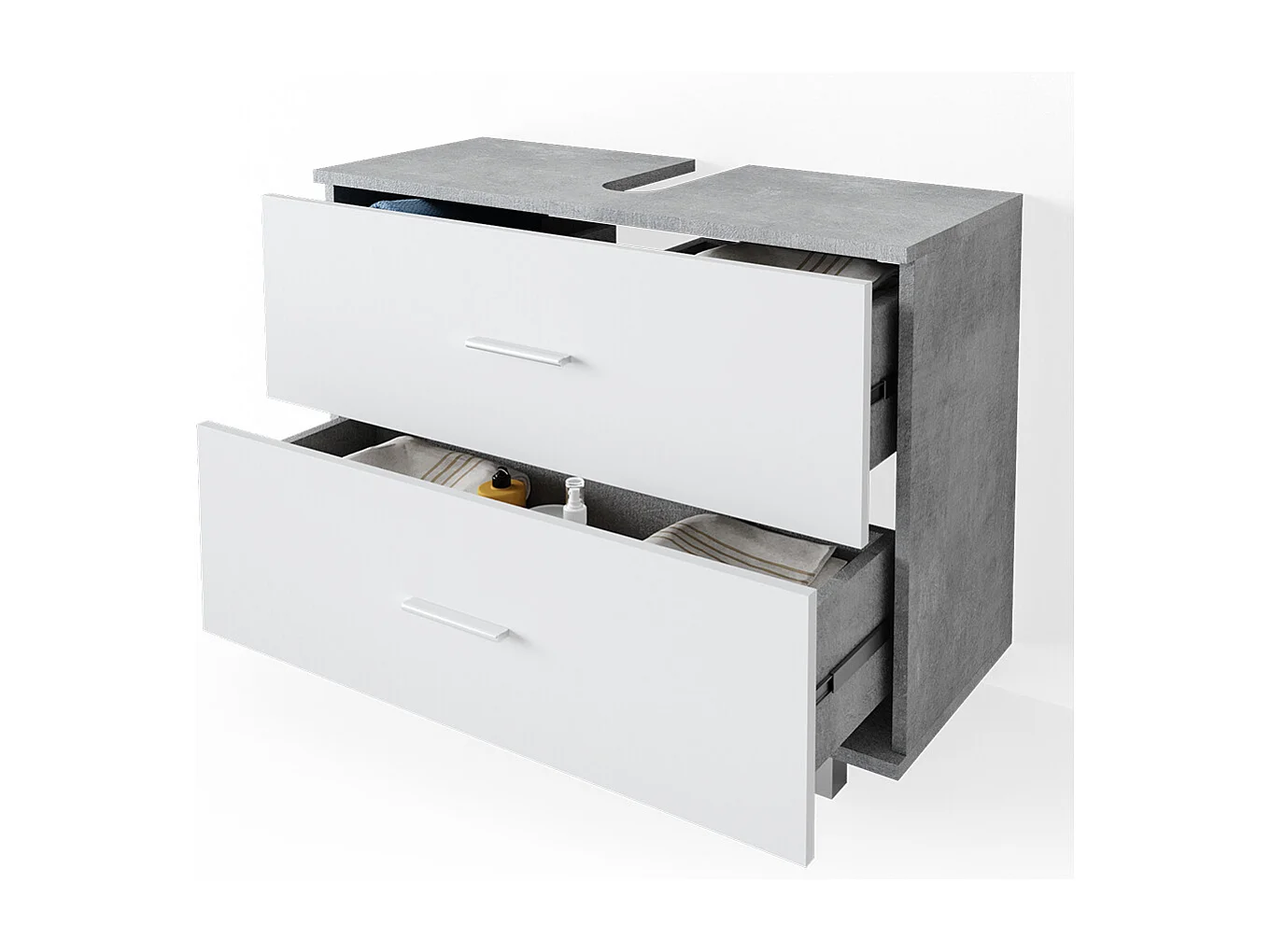 Mobile sottolavabo per bagno cemento/bianco 80x33x60.8 ilias