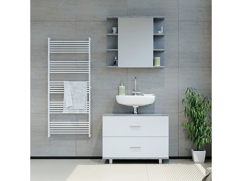 Meuble sous vasque simple béton/blanc 80x33x60.8 ilias