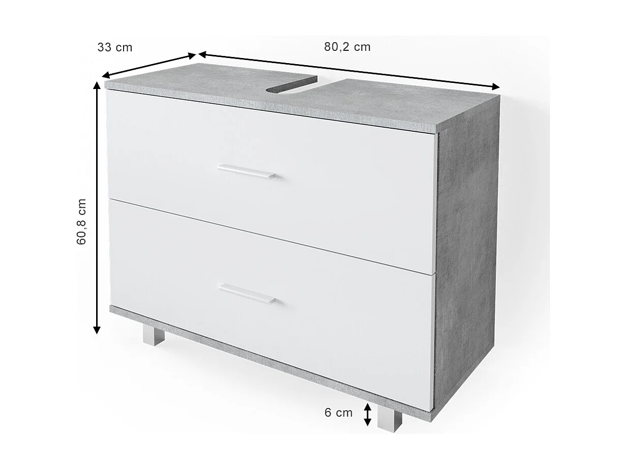 Meuble sous vasque simple béton/blanc 80x33x60.8 ilias