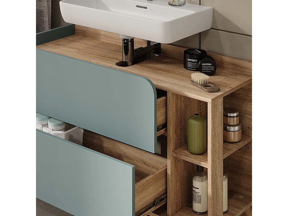 Meuble sous vasque sonoma/bleu 100x35x65 karen