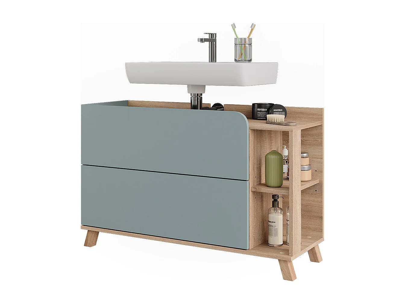 Meuble sous vasque sonoma/bleu 100x35x65 karen