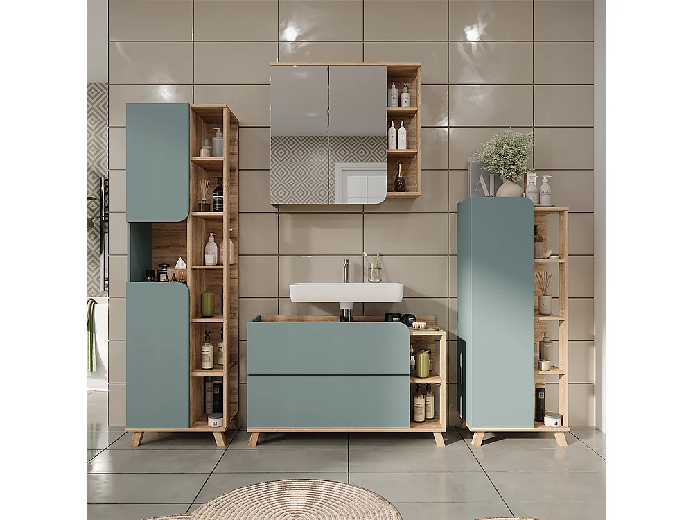 Meuble sous vasque sonoma/bleu 100x35x65 karen