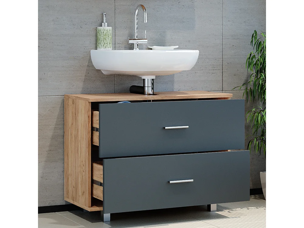 Mobile sottolavabo per bagno antracite/quercia dorata 80x33x60.8 ilias
