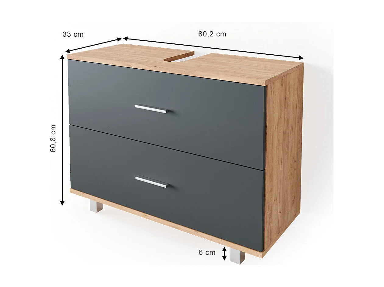 Mobile sottolavabo per bagno antracite/quercia dorata 80x33x60.8 ilias