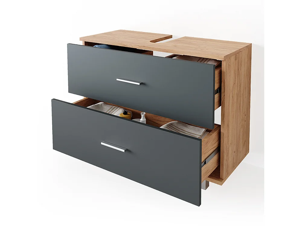 Mobile sottolavabo per bagno antracite/quercia dorata 80x33x60.8 ilias