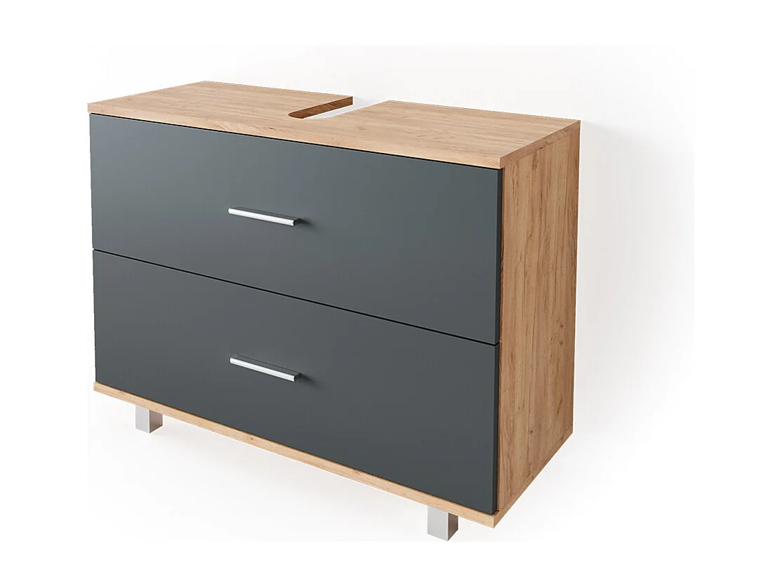 Meuble sous vasque simple anthracite/chêne doré 80x33x60.8 ilias