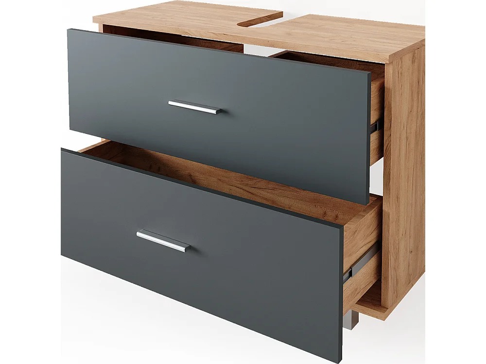 Meuble sous vasque simple anthracite/chêne doré 80x33x60.8 ilias